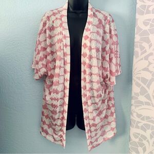 Filly Flair Boho Pink & White Print Short Sleeve Kimono Size Large